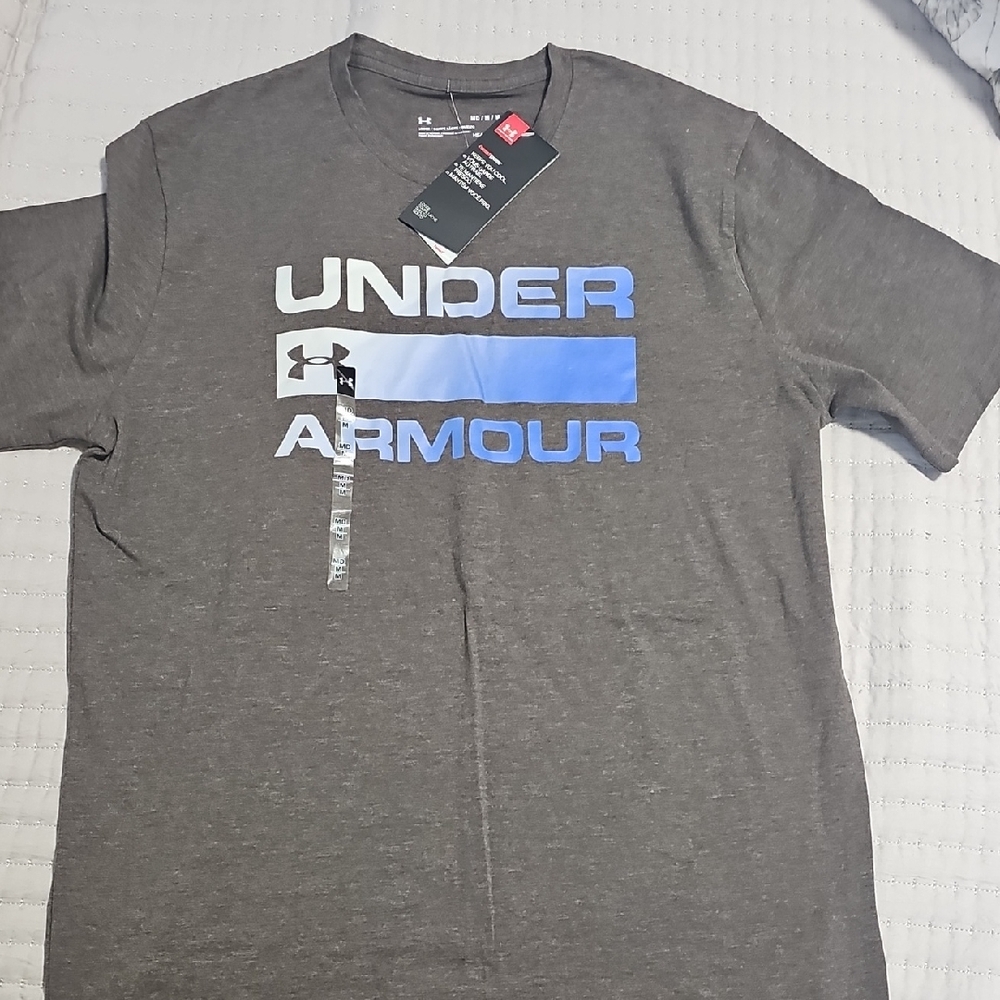 Under Armour Men's Charcoal Tee with Blue Logo